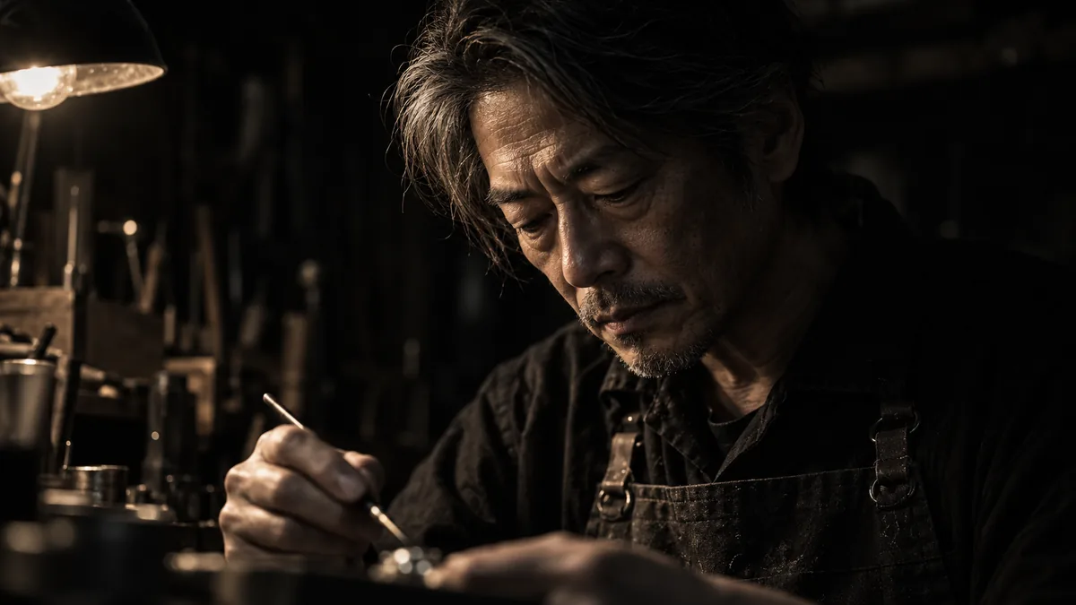 職人が手作業でジュエリーを仕上げている様子